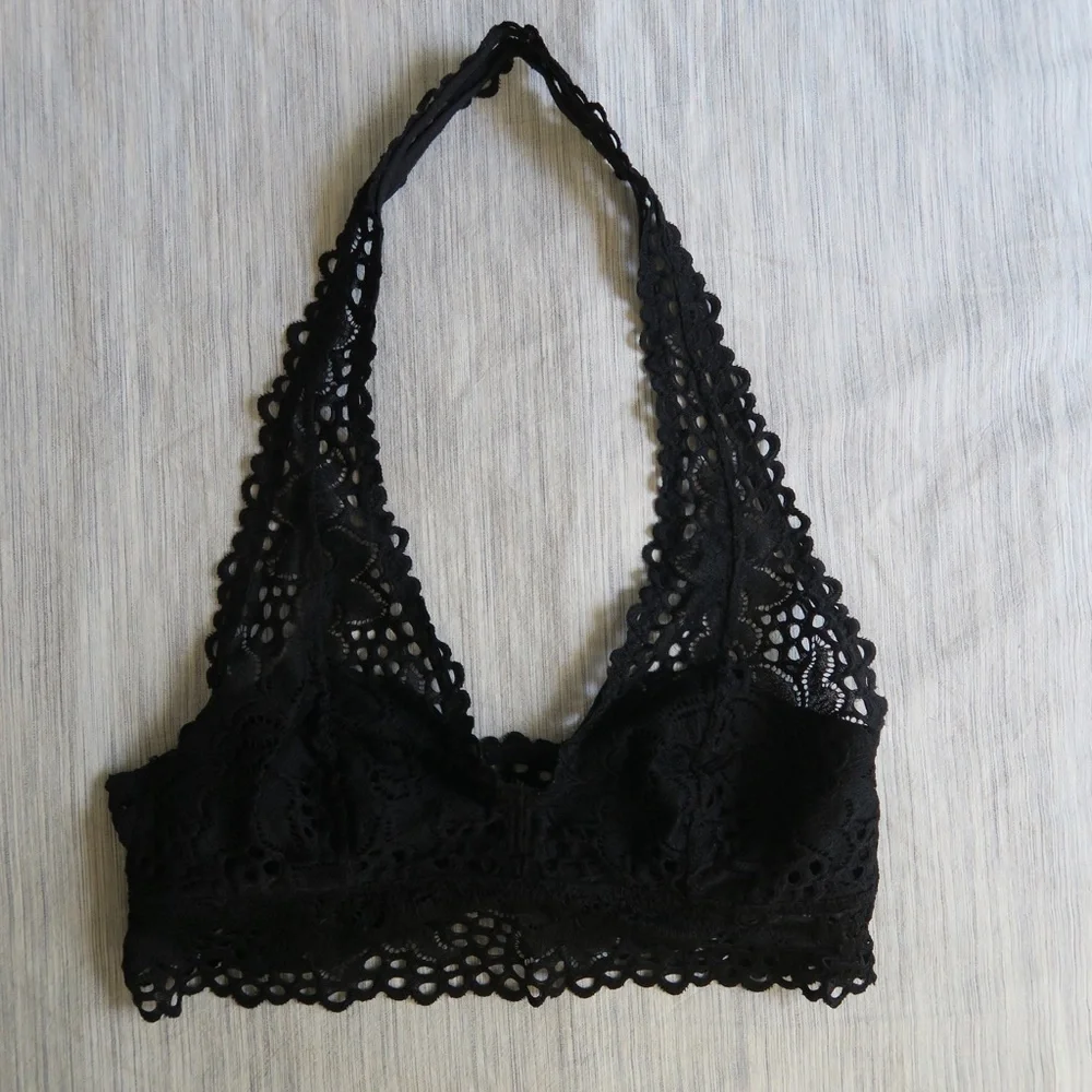 Aerie Black Floral Lace Bralette‎ Plunge Lightweight Pullover Comfy